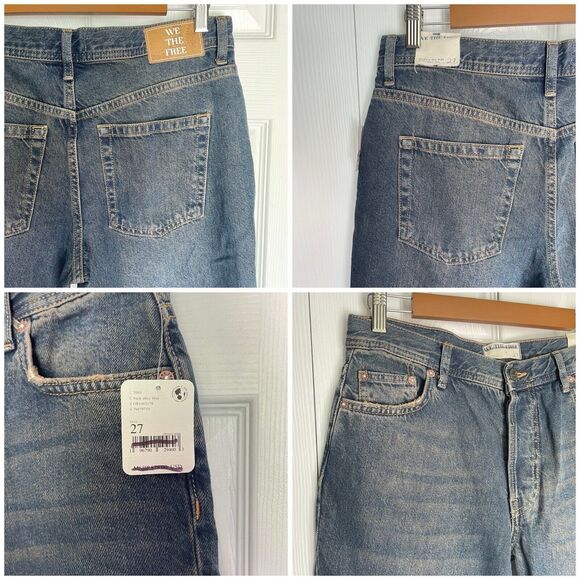 New Free People Jeans Womens 27 Blue Denim Maggie Mid Rise Straight We The Free - Picture 9 of 16